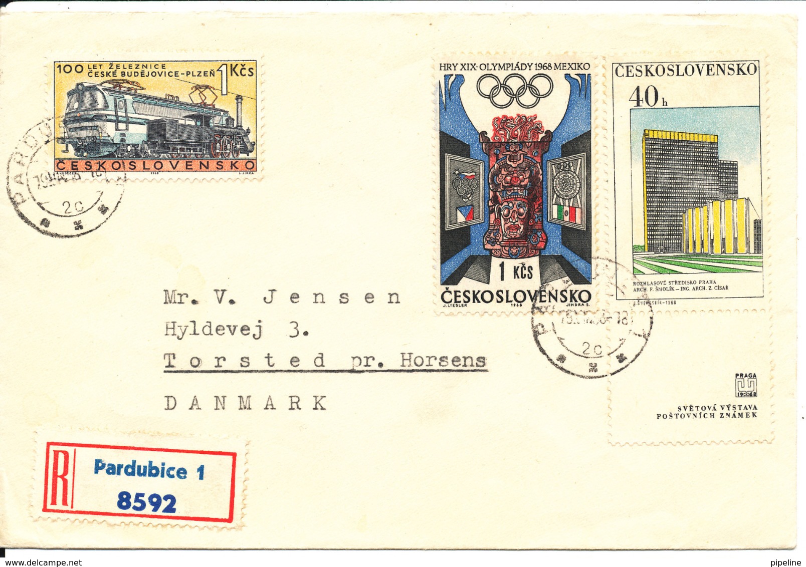 Czechoslovakia Registered Cover Sent To Denmark 1968 With Topic Stamps - Covers & Documents