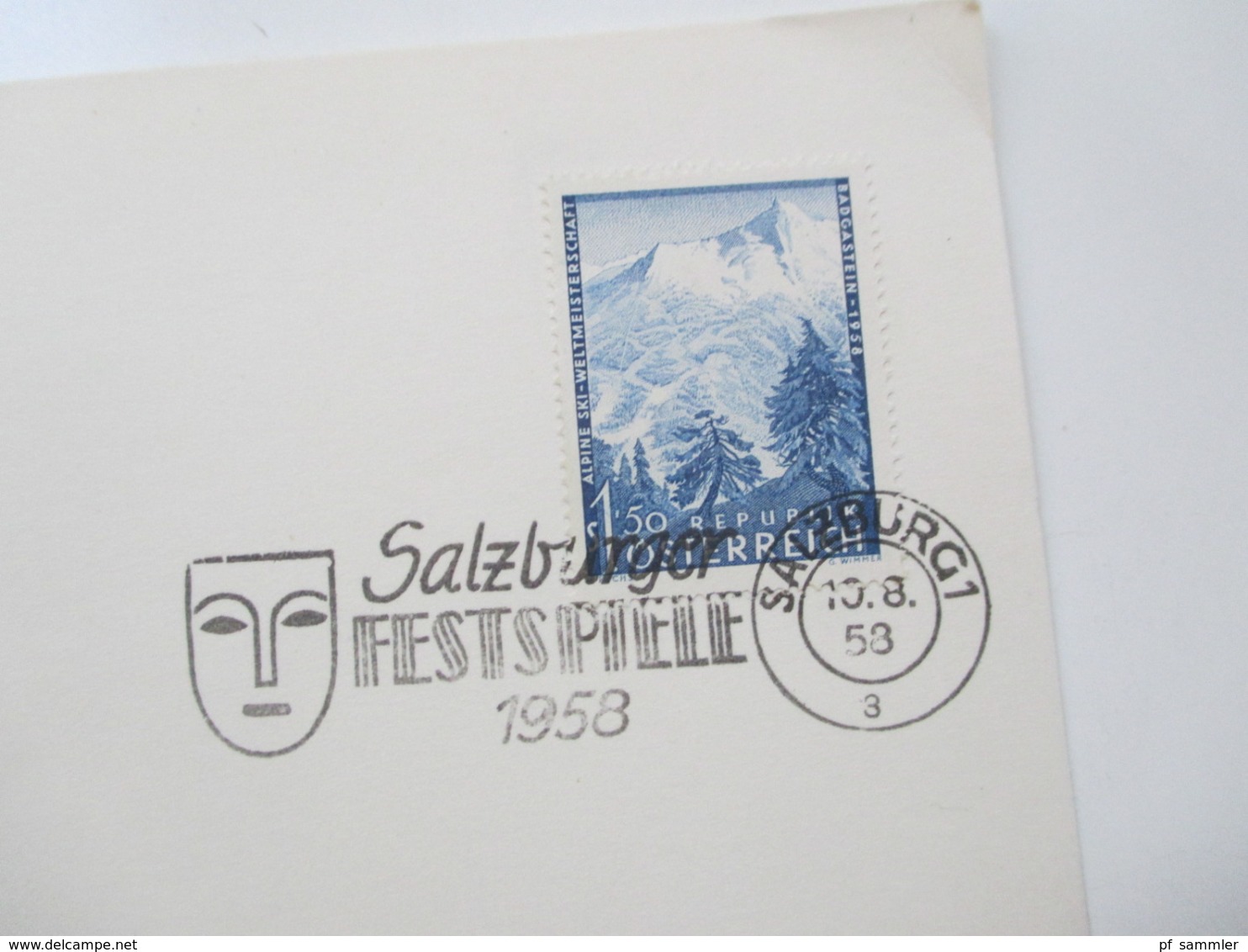 Österreich 2 Klappkarten mit verschiedenen Sondermarken ab 1948 und Stempel Salzburger Festspiele 1958 / SST mit Maske