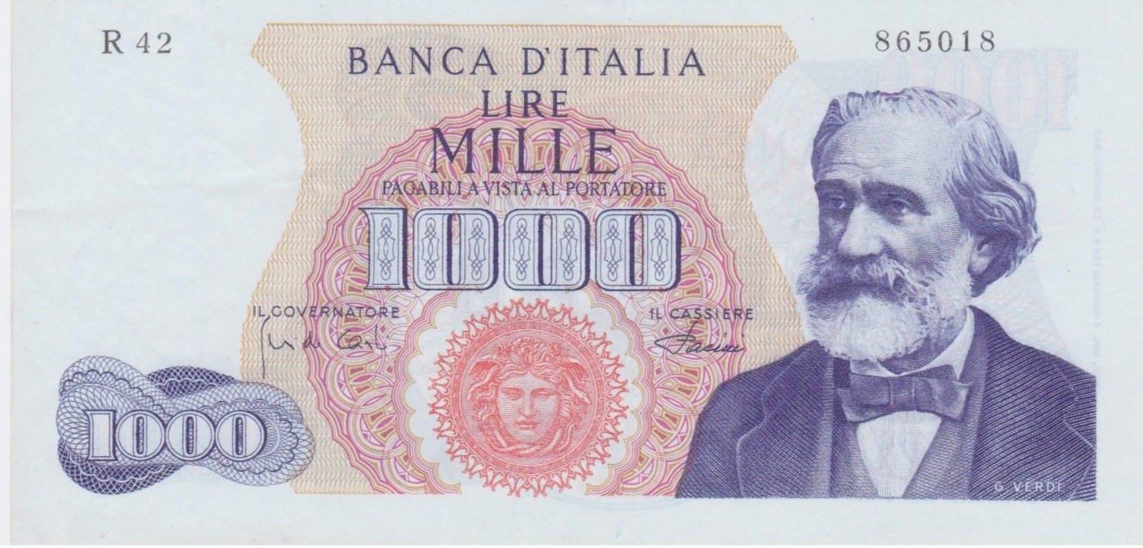 ITALIA 4/1/1968 - LIRE1000 - GIUSEPPE VERDI - FIRME: CARLI - PACINI - R3 - SPL - - 1000 Lire