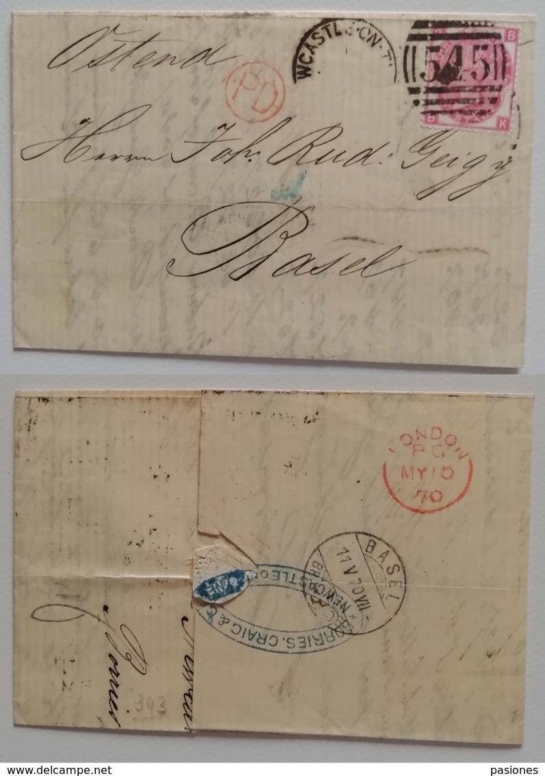 Lettera Da Newcastle Per Basilea - Affrancata Con 3pence Rosa - 10/05/1870 - Storia Postale