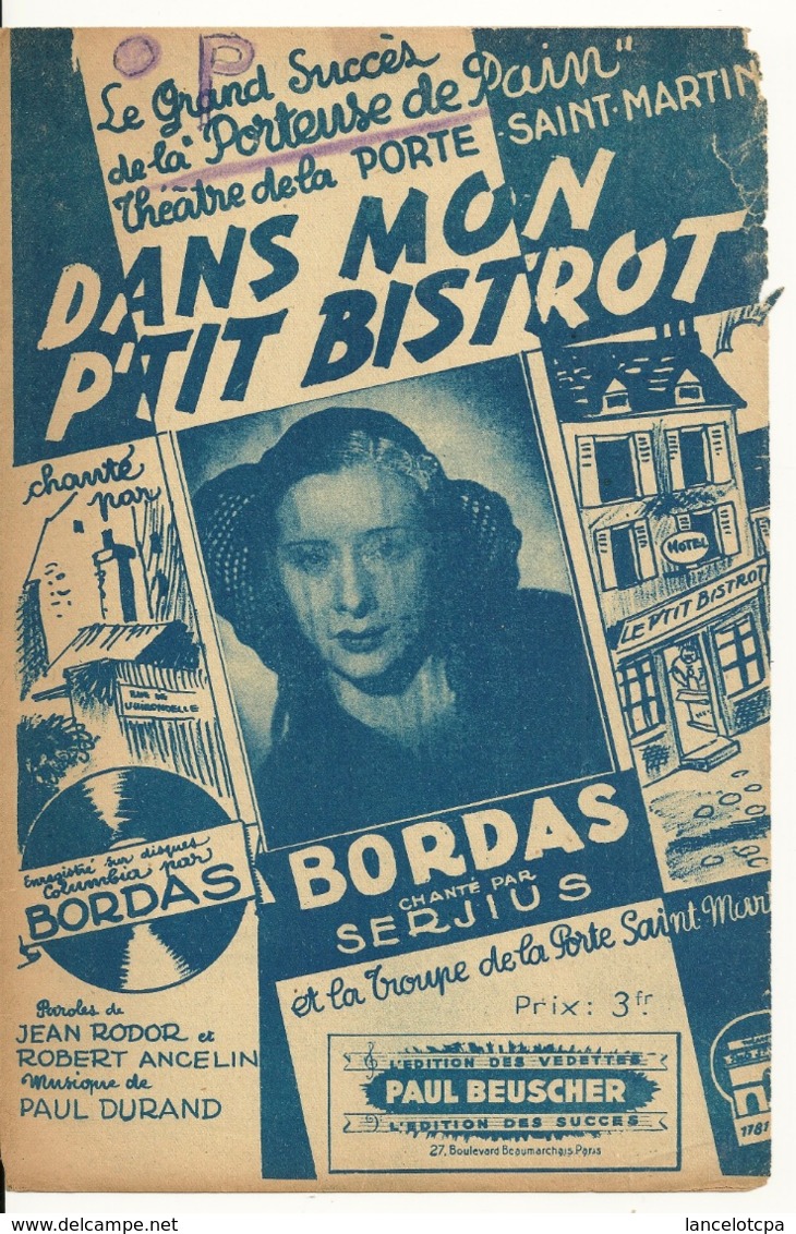 PARTITION MUSICALE / DANS MON P'TIT BISTROT - LA PORTEUSE DE MAIN - BORDAS - Partituren