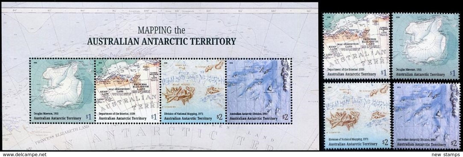 Australian Antarctic Territory AAT 2019 Maps 4v + SS MNH - Nuovi