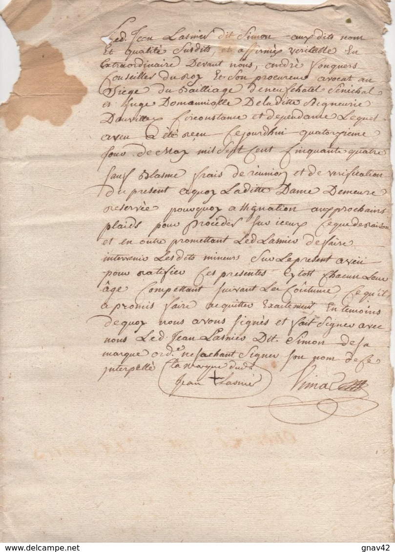 2 Documents 1753 , 1754 Aveu à Demoiselle De Monsure Dame D'Auvillier - Manuscripts