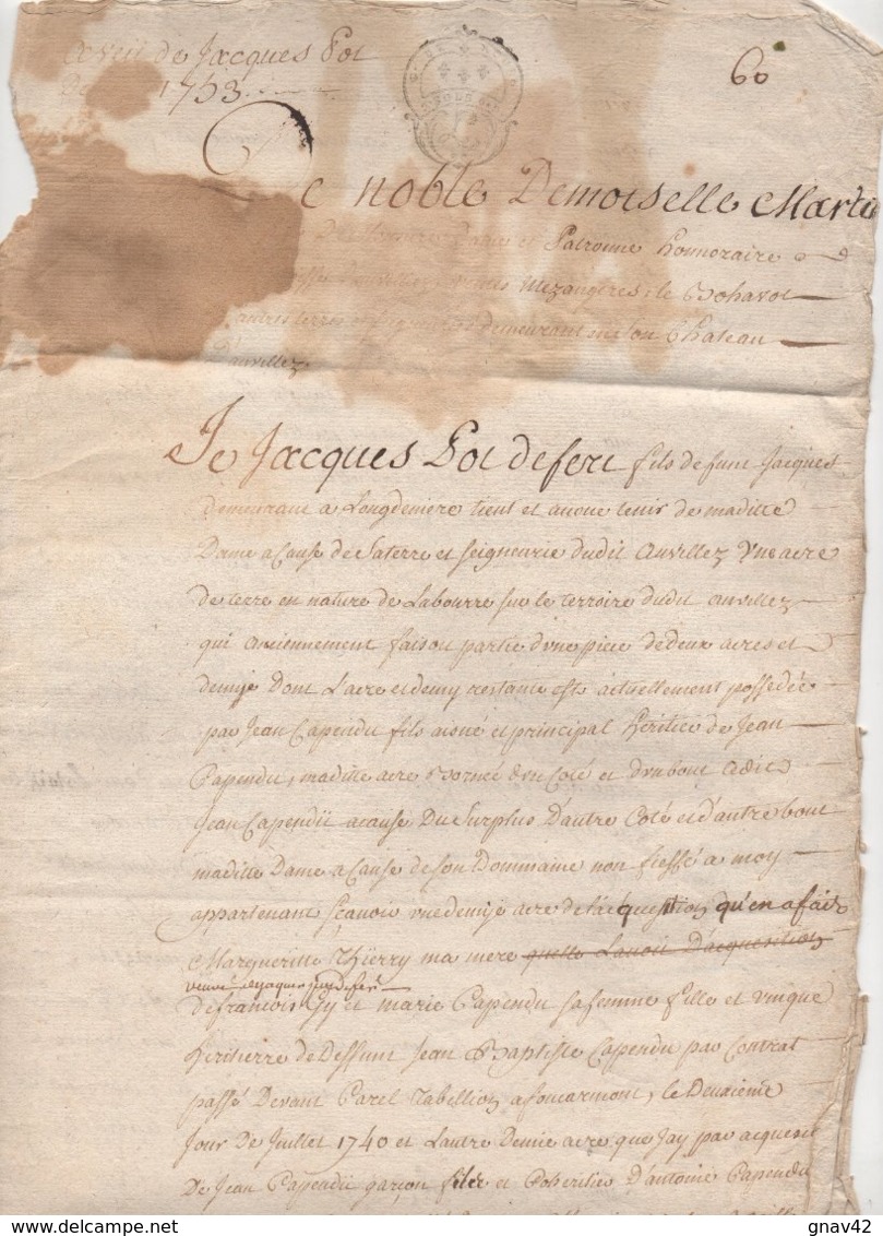 2 Documents 1753 , 1754 Aveu à Demoiselle De Monsure Dame D'Auvillier - Manoscritti