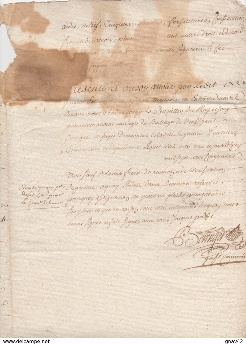 2 Documents 1753 , 1754 Aveu à Demoiselle De Monsure Dame D'Auvillier - Manuscripts