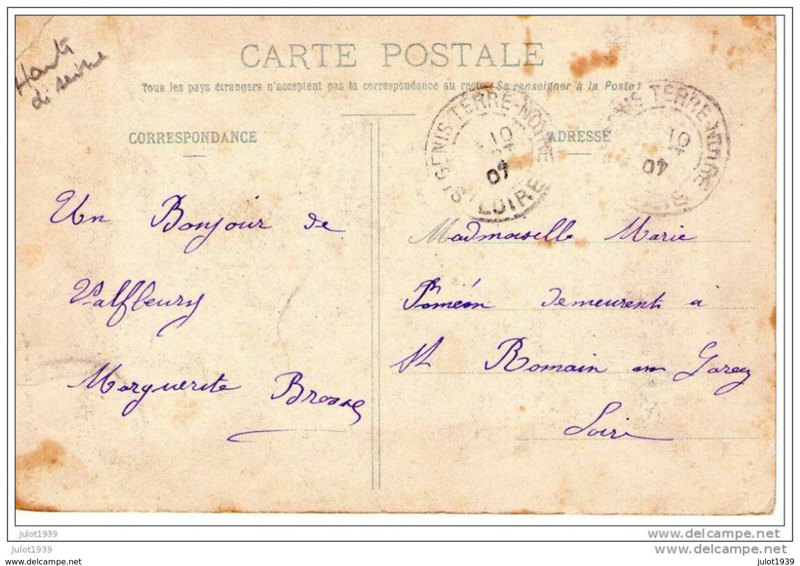 VALFLEURY ..-- 92 . Porte - Bonheur . 1907 Vers ST-GENIS-TERRE-NOIRE . Voir Verso . - Meudon