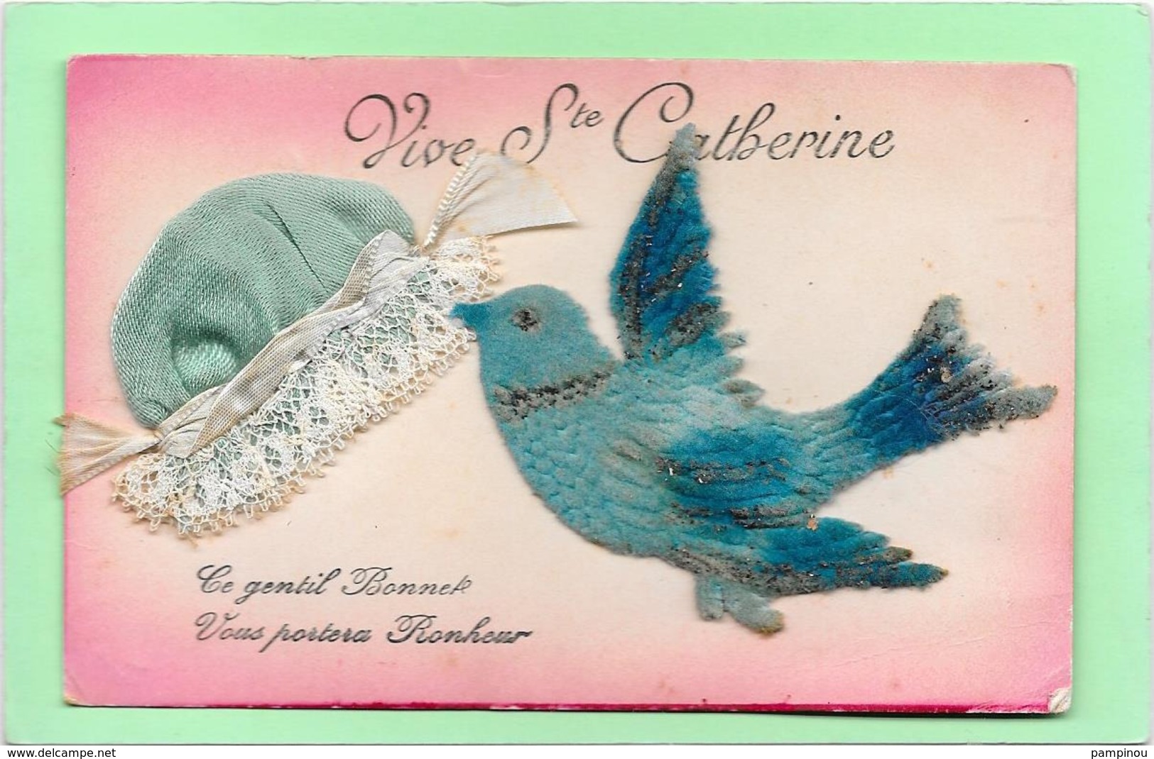 BONNET Sainte CATHERINE Bleu à Dentelle - Oiseau Bleu En Feutrine - Mechanical