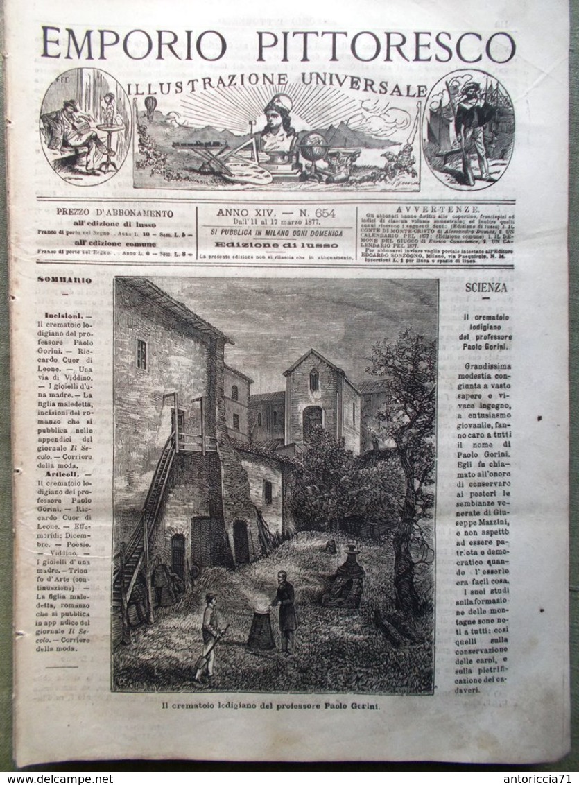 Emporio Pittoresco Del 11 Marzo 1877 Paolo Gorini Lodi Viddino Paltò Cuor Leone - Ante 1900