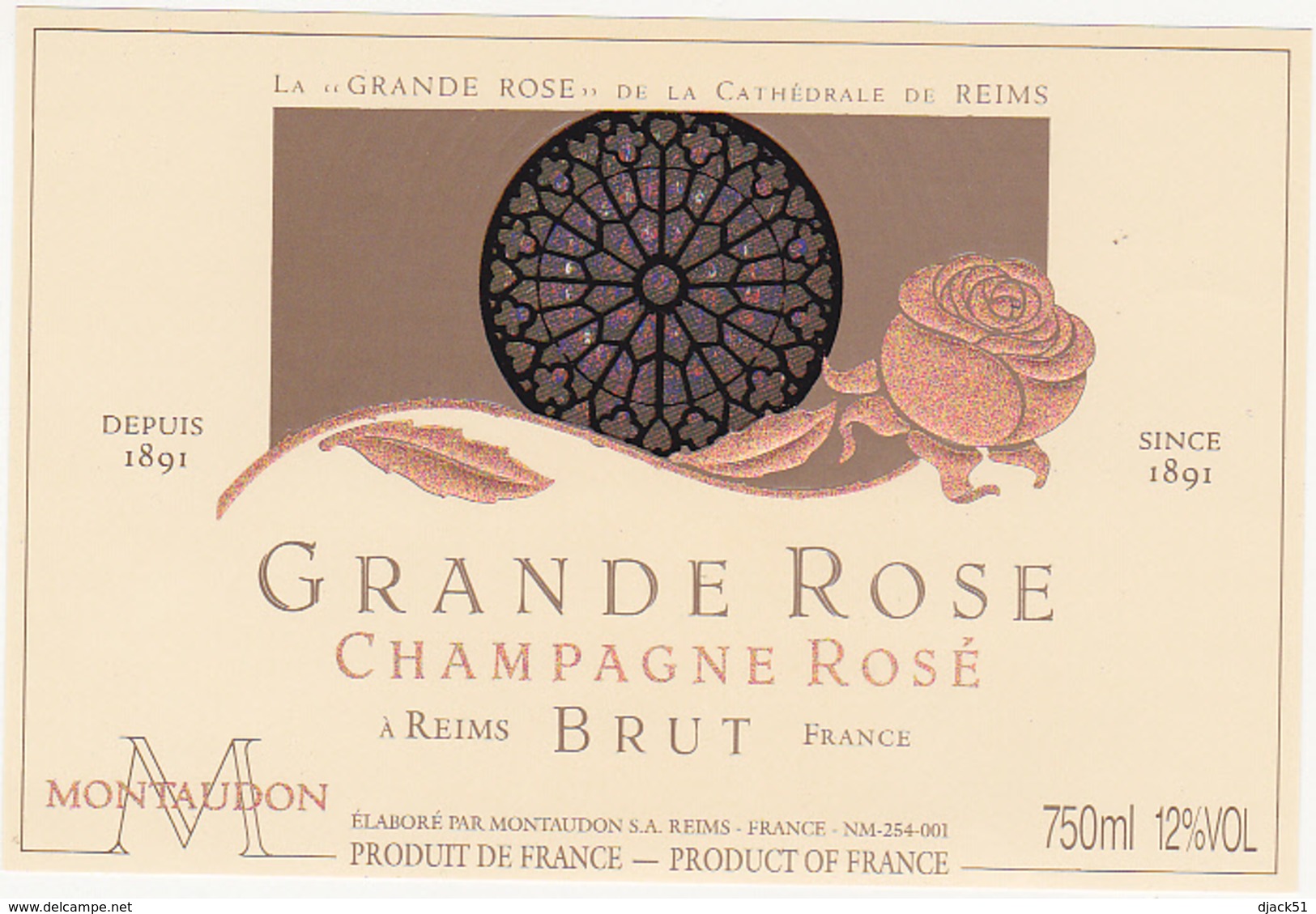 Etiquette Champagne BRUT - LA GRANDE ROSE DE LA CATHEDRALE DE REIMS / MONTAUDON à REIMS / 750 Ml - Champagne