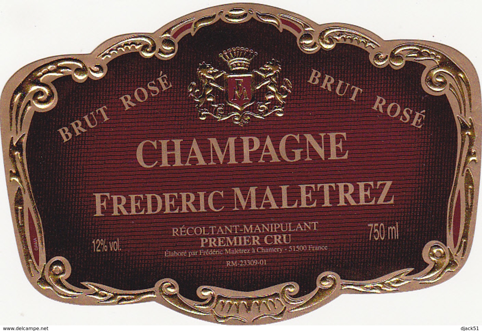 Etiquette Champagne BRUT ROSE - Frederic MALETREZ à Chamery (51) / 750 Ml - Champagne