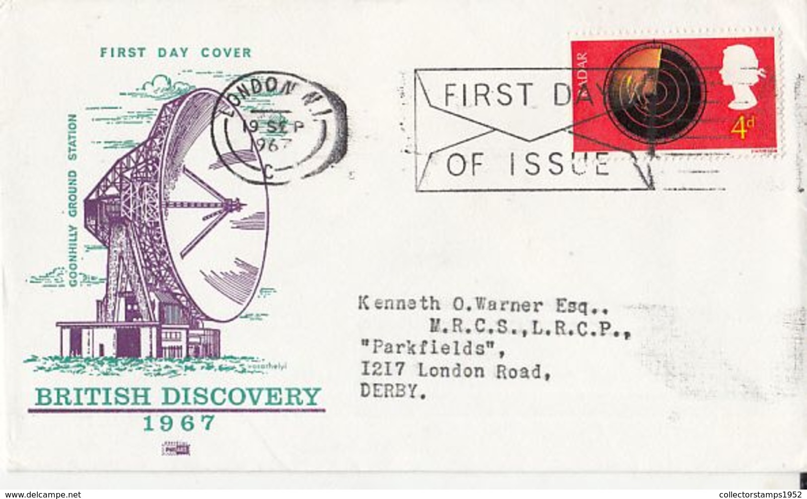 83405- BRITISH DISCOVERIES, RADAR, GOONHILLY STATION, SATELLITE DISH, TELECOM, COVER FDC, 1967, UK - Telecom