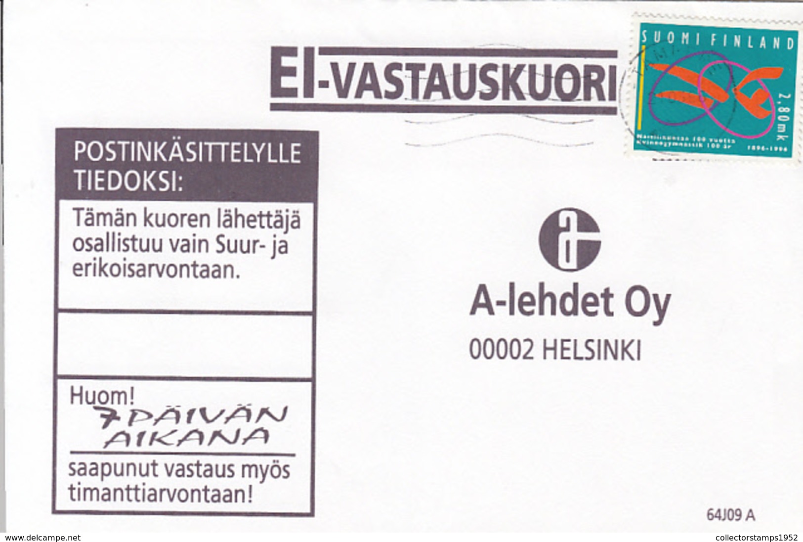 83433- RHYTMIC GYMNASTICS STAMP ON COVER, TAMPERE INK STAMP, 1996, FINLAND - Lettres & Documents