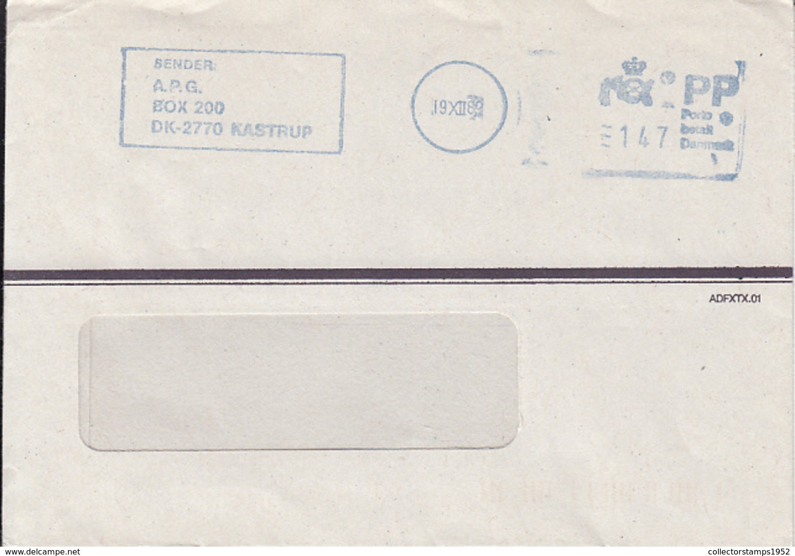 83440- PREPAID, KASTRUP, MACHINE STAMPS ON COVER, 1989, DENMARK - Storia Postale