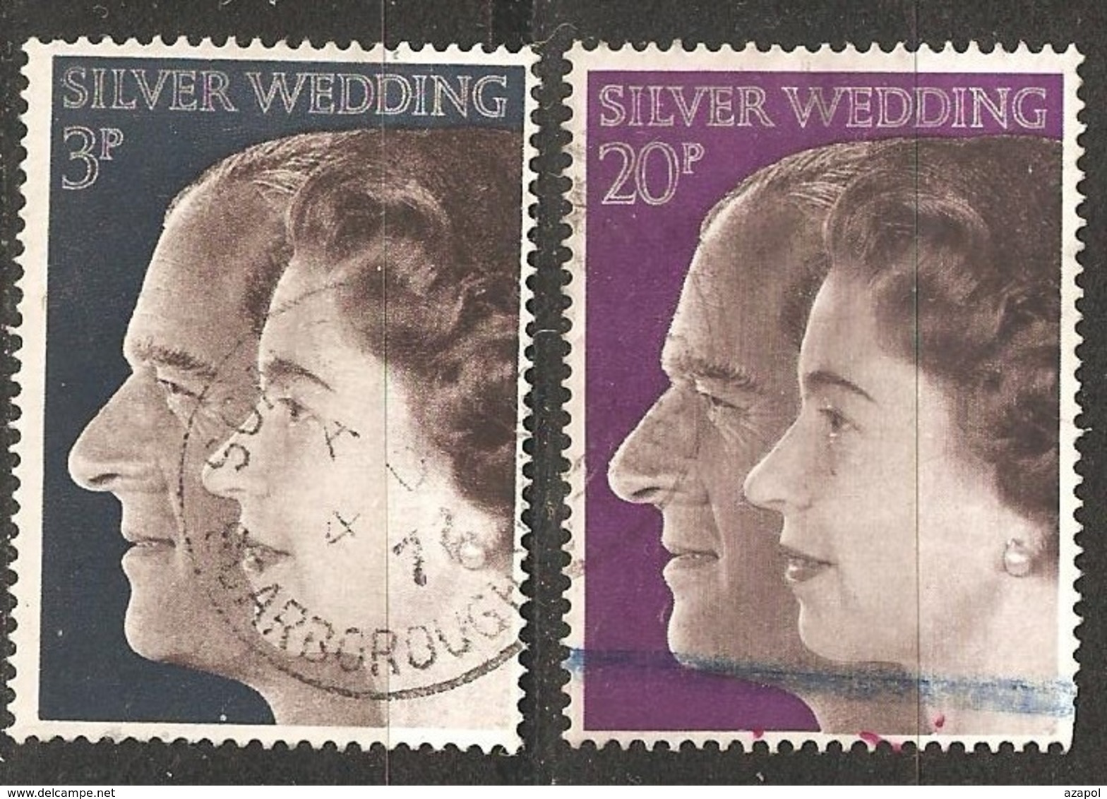 Great Britain: Full Set Of 2 Used Stamps, Royal Silver Wedding, 1972, Mi#609-610 - Usati