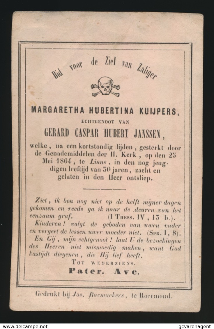 MARGARETHA KUIJPERS - 2( MEI 1864 TE LINNE  50 JAAR OUD   2 AFBEELDINGEN - Overlijden