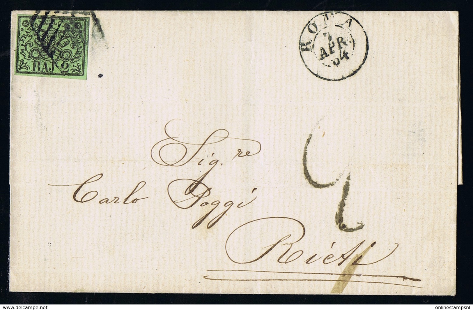 Italy Papel States: Cover 1864 Sa 3  Roma  -> Rieti - Etats Pontificaux