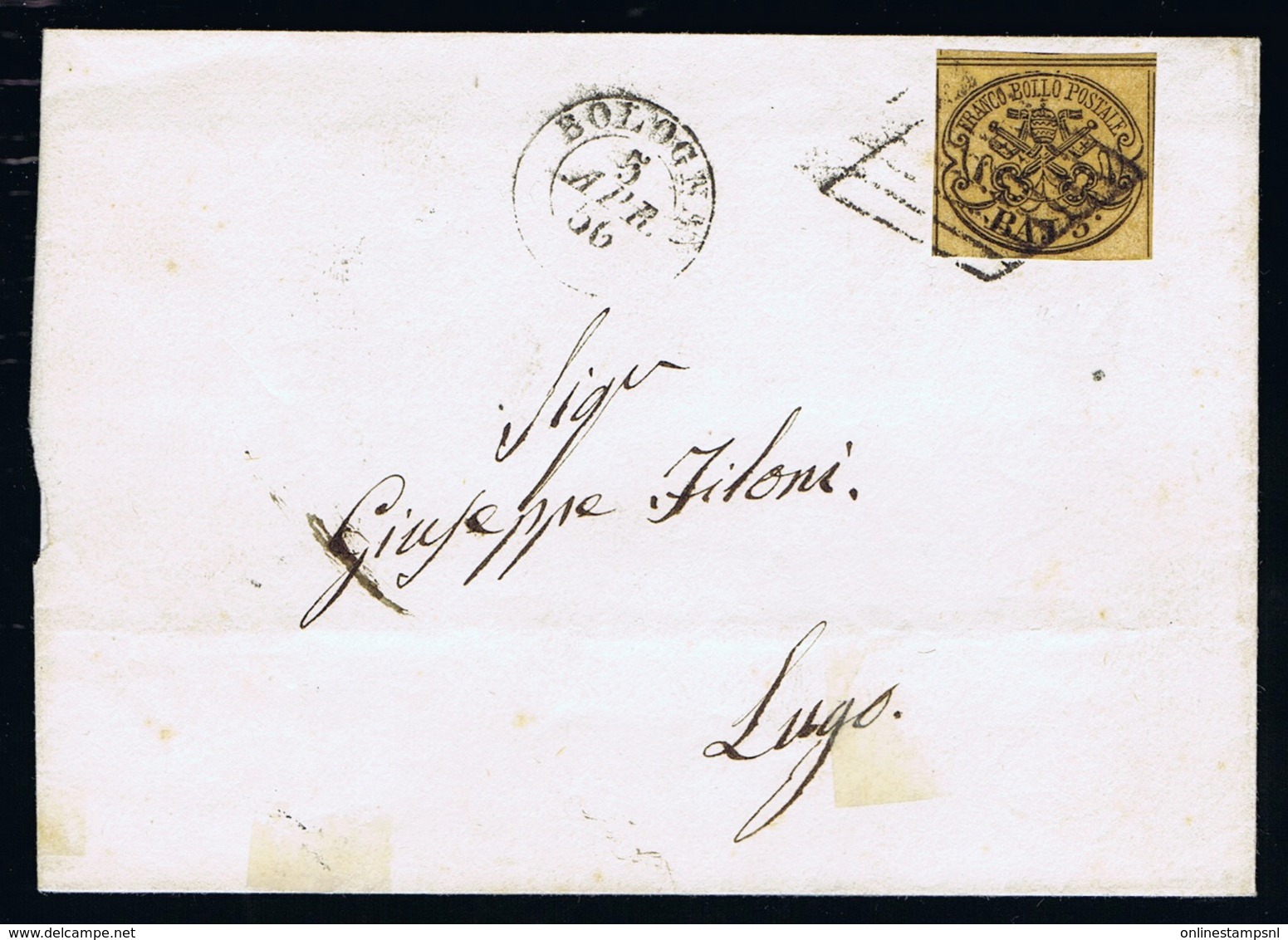 Italy Papel States: Complete Letter 1866 Sa 4  Bologna -> Lugo - Etats Pontificaux