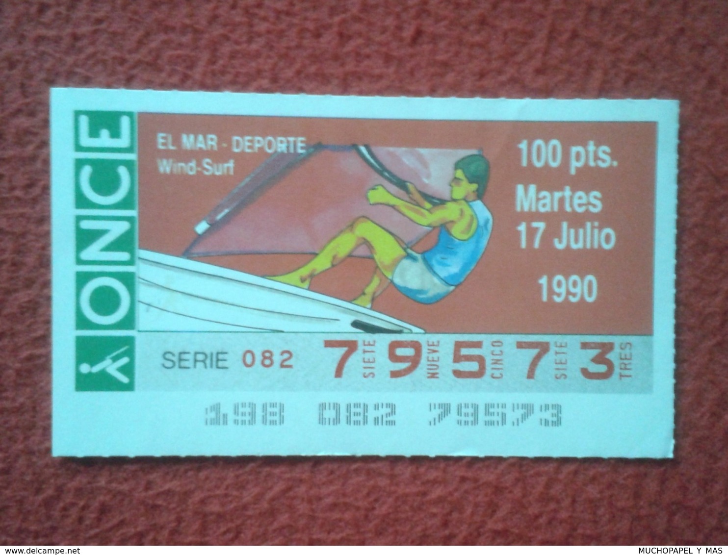 CUPÓN DE ONCE LOTTERY SPAIN LOTERÍA ESPAGNE EL MAR THE SEA LA MER 1990 DEPORTE WIND-SURF WINDSURF WINDSURFING SPORT VELA - Billetes De Lotería