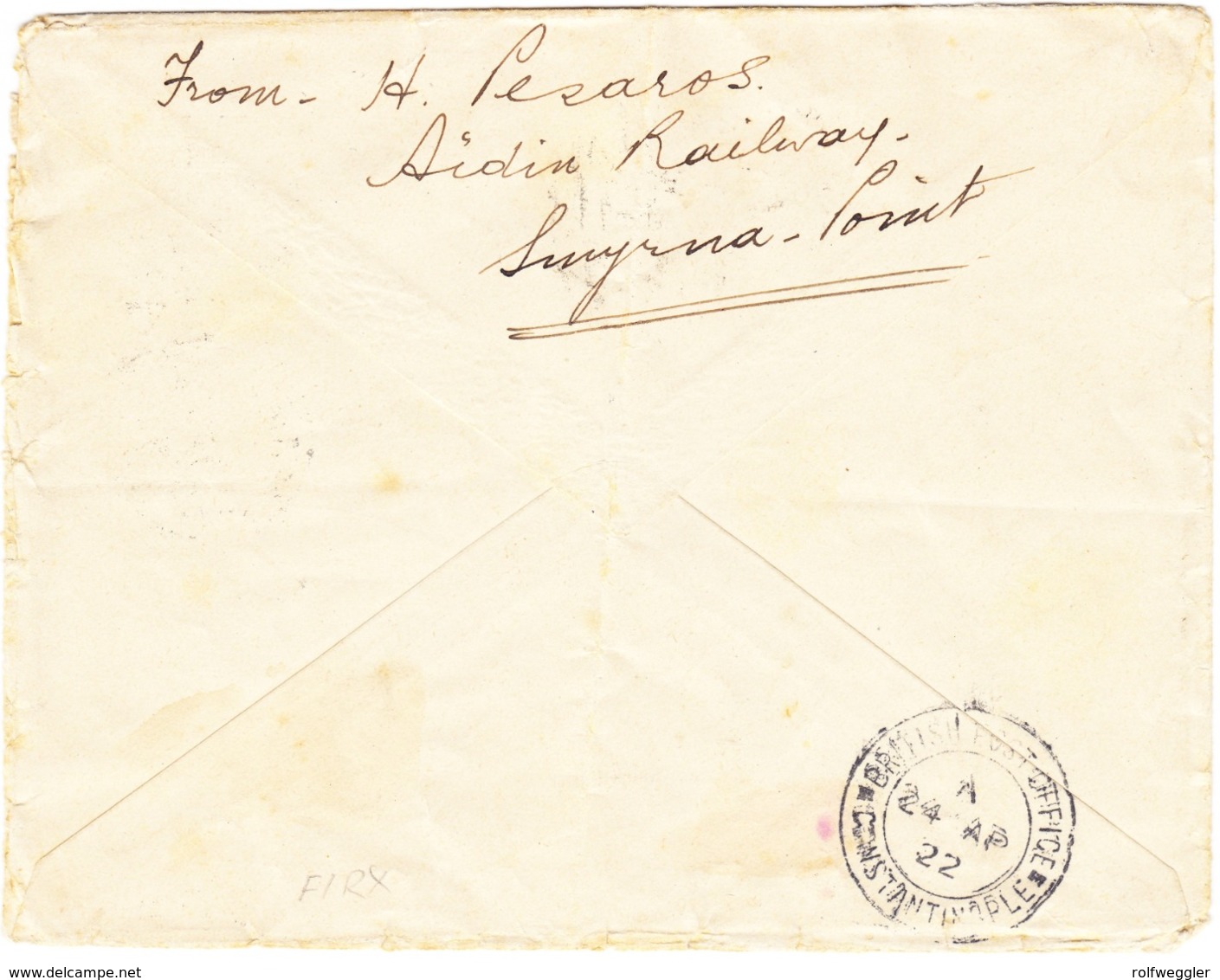 1922 Gefalteter Brief, Stempel: British Post Office Smyrna Nach Lausanne Mit Schweizer Strafporto Marke, Bedarfsspuren - Levant Britannique