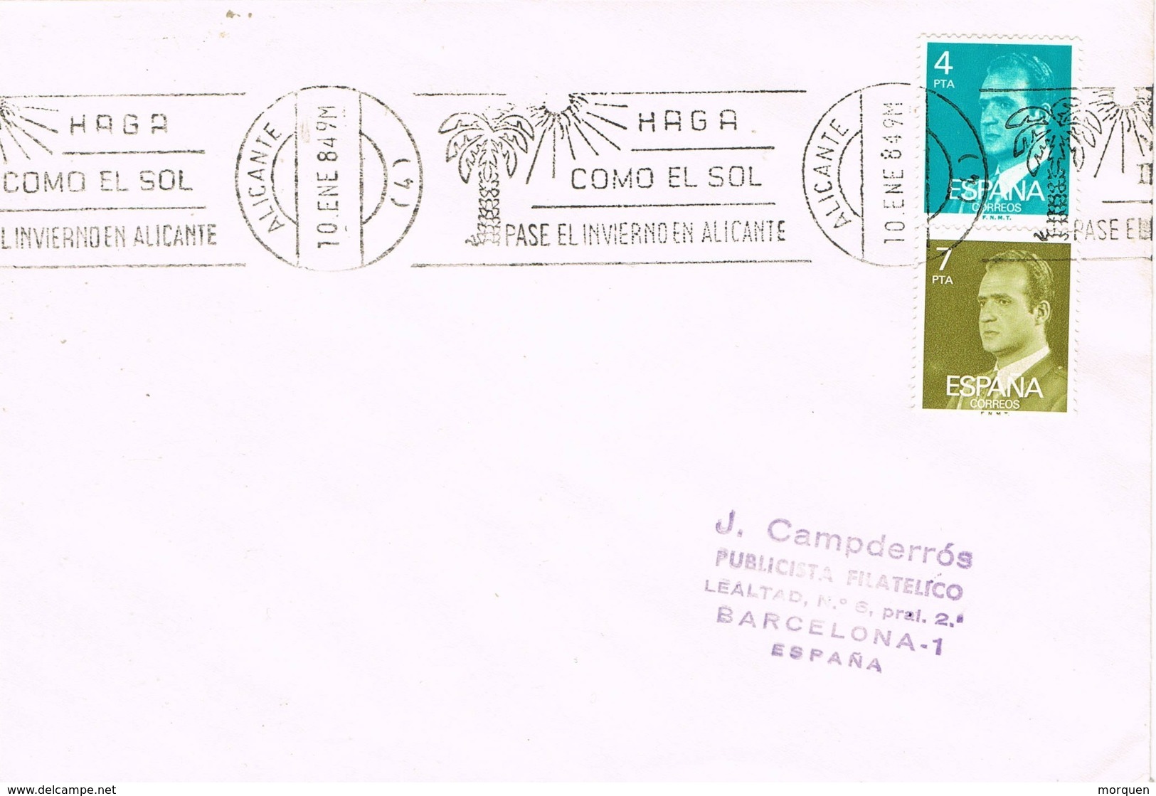 34588. Carta ALICANTE 1984. Rodillo Especial Turismo, Haga Como El Sol - Cartas & Documentos