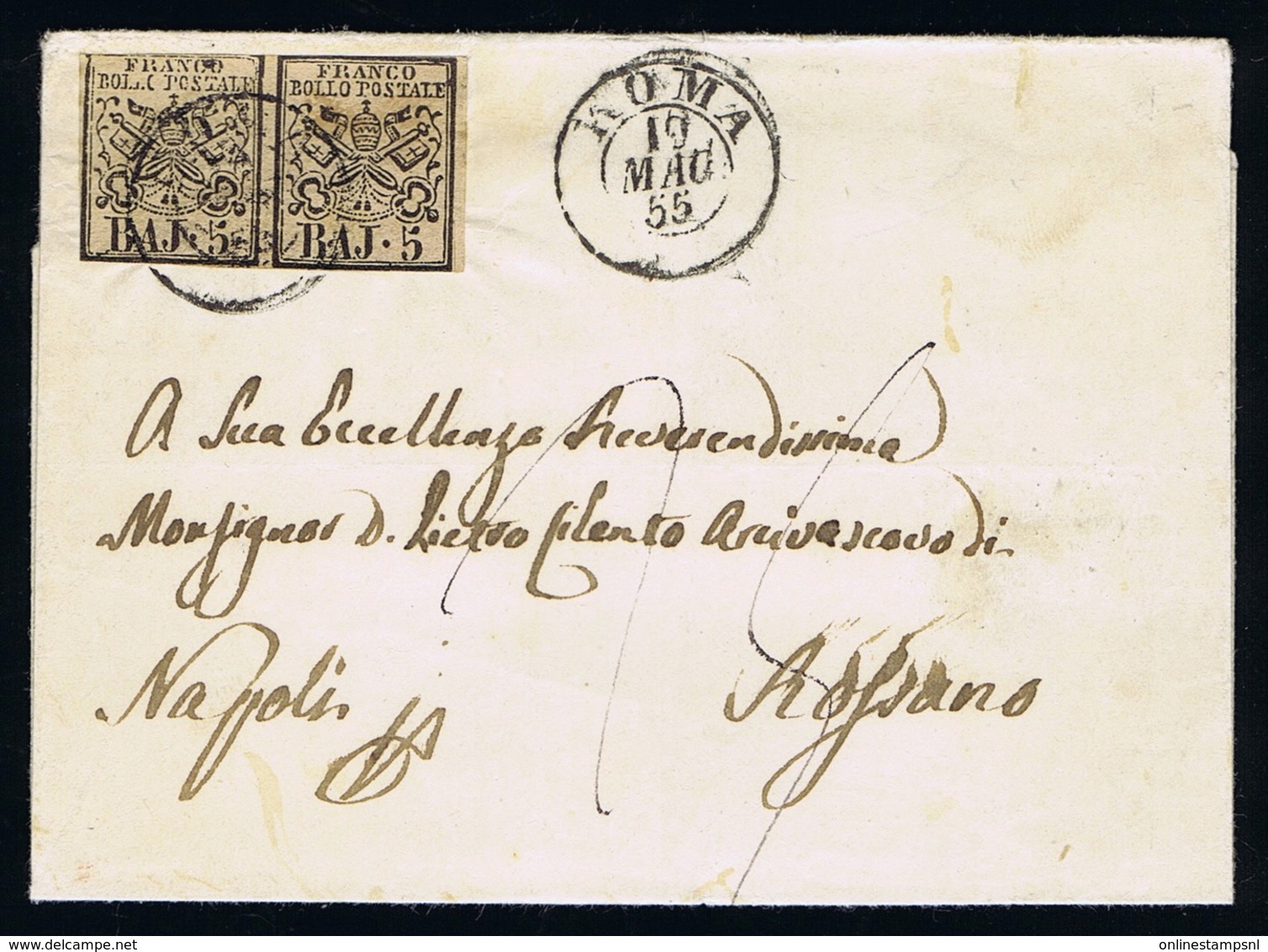 Italy Papel States: Cover Pair  Sa 6 Roma - Napoli Cancel On Back - Stato Pontificio