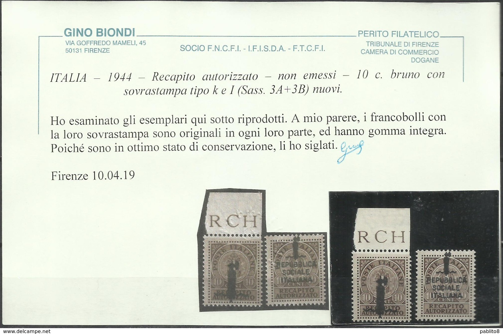 ITALIA REGNO ITALY KINGDOM 1944 RSI REPUBBLICA SOCIALE RECAPITO NON EMESSI SERIE COMPLETA FASCIO MNH CERTIFICATA - Mint/hinged