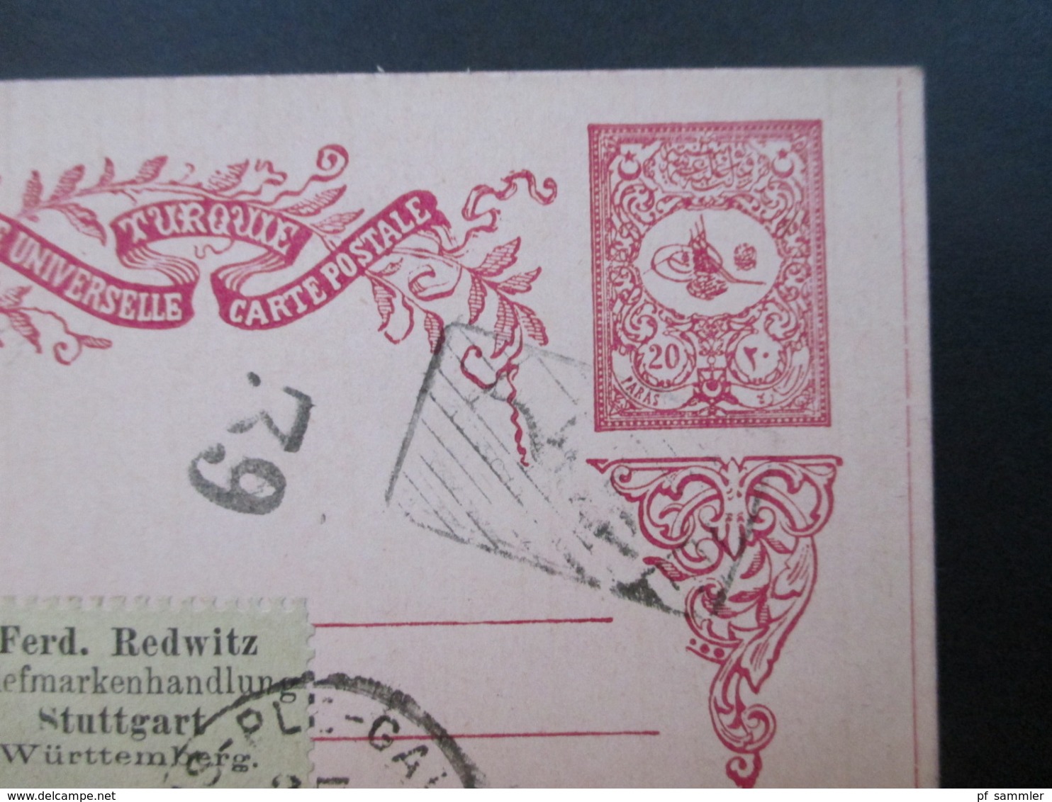 Türkei 1901 Ganzsache An Ferd. Redwitz Briefmarkenhandlung Stuttgart Mit 3 Stempeln - Covers & Documents