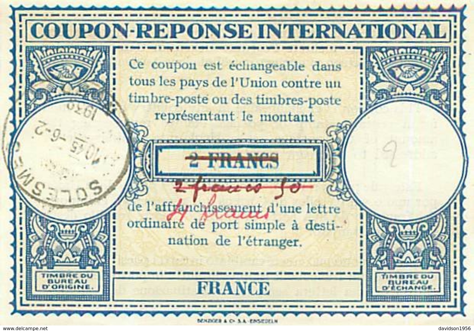 France  -  Coupon Reponse International   , 2 Francs   P602 - Reply Coupons