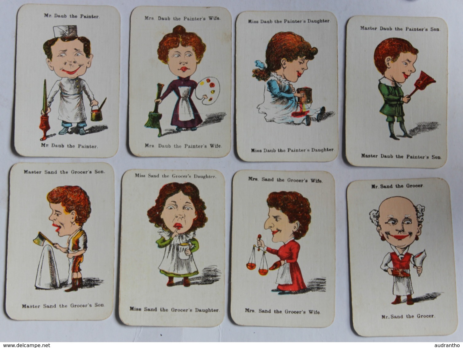 Années 40 Ancien Et Beau Jeu Des 7 Familles J. W. Spear And Sons Happy Families Les Métiers Caricature Card Game - Oud Speelgoed