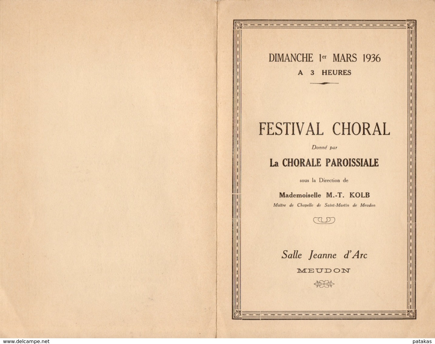 Programme Festival Choral  - Meudon - Dimanche 1er Mars 1936 - Programs