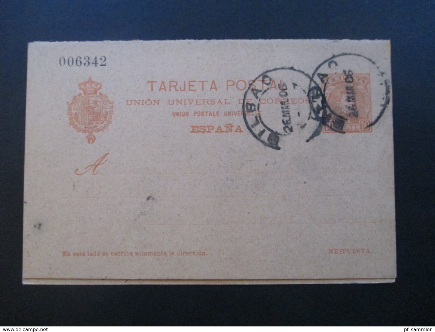 Spanien 1906 Ganzsache P 39 II Komplette Doppelkarte Mit Zusatzfrankatur Bilbao - Neuwied - Storia Postale