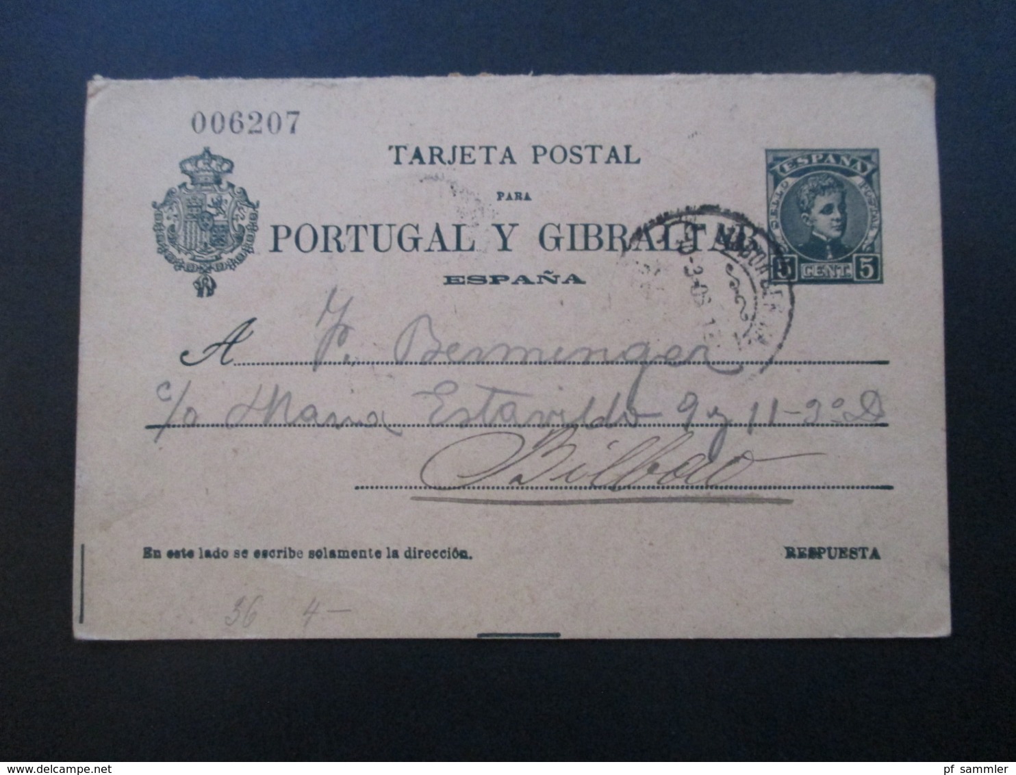 Spanien 1906 Ganzsache P 36 II Komplette Doppelkarte Lisboa / Bilbao Mit Stempel Retour / Vermerke Tolle Karte!! - Briefe U. Dokumente