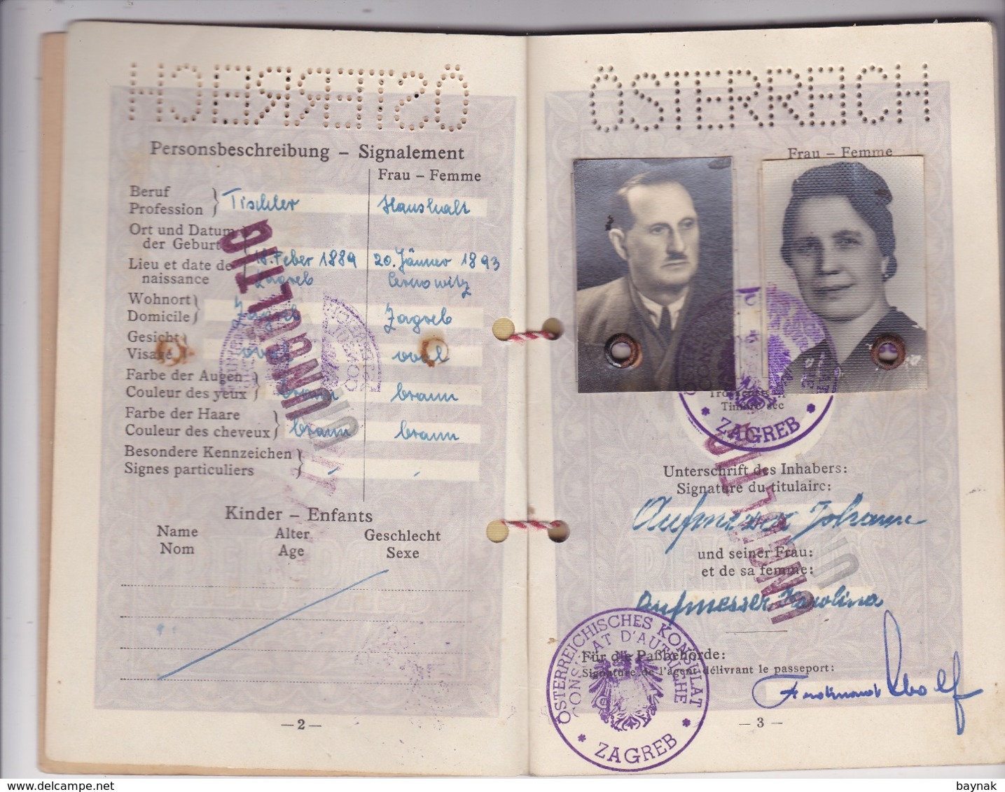 Q90  - AUSTRIA  -- 1952  -  FAMILY  PASSPORT  -  MANN & LADY --  LADY FROM CZERNOWITZ, UKRAINA  -  VISA + TAX STAMP - Historische Dokumente