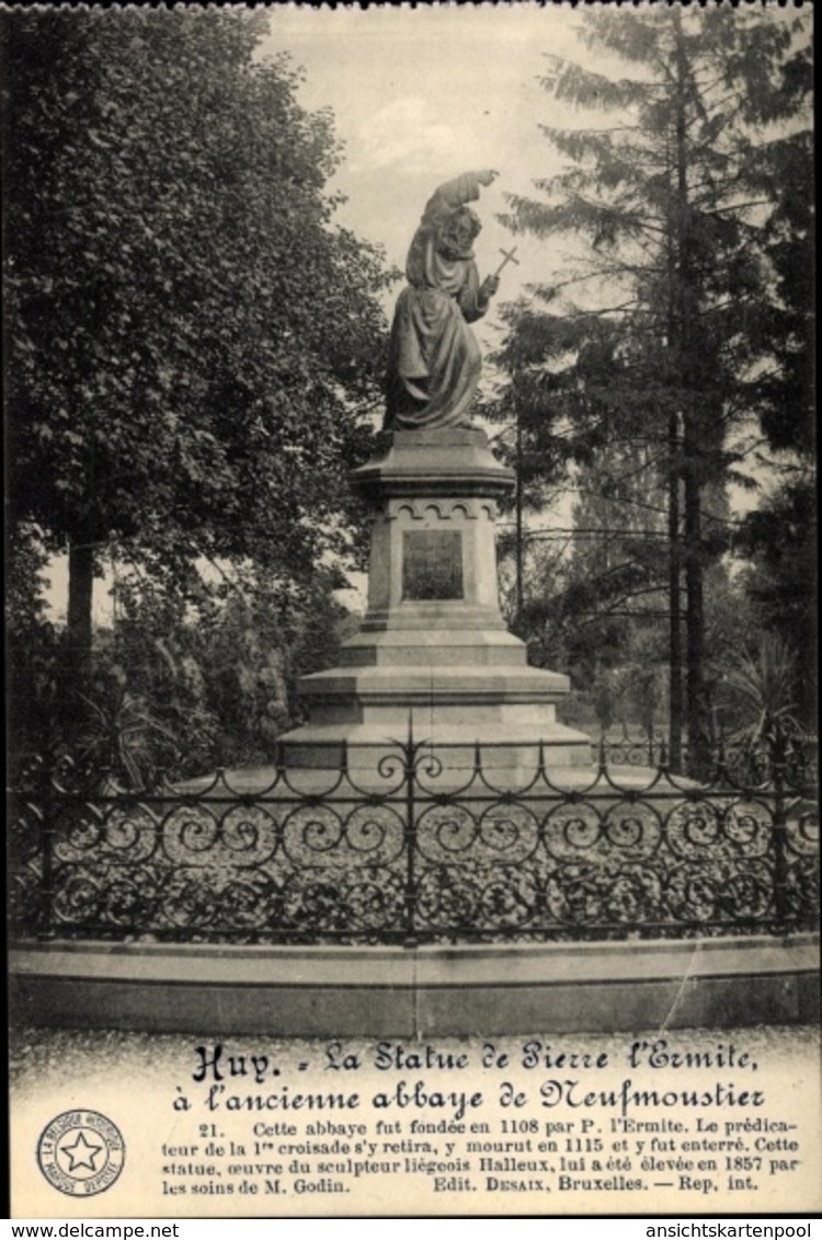 Cp Huy Wallonien Lüttich, La Statue De Pierre L'Ermite A L'ancienne Abbaye De Neufmoustier - Autres & Non Classés