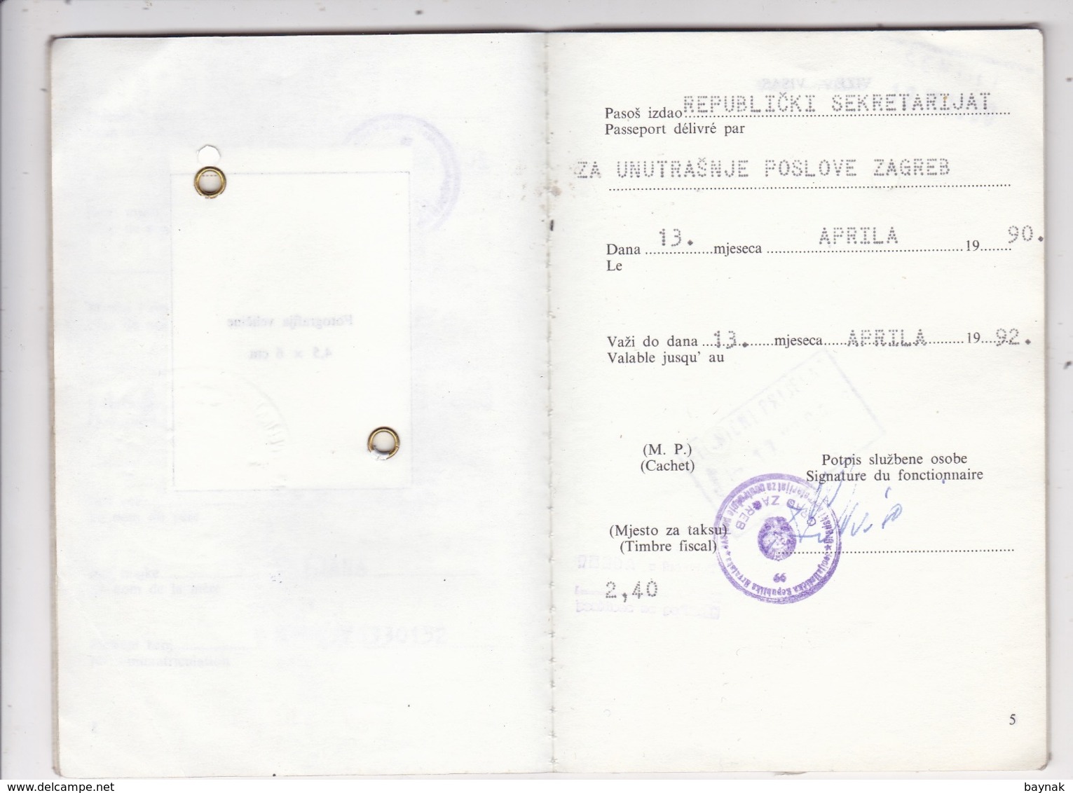 Q54  --  SFR  YUGOSLAVIA  ---   JUGOSLAVIJA  --   PASSPORT    --  1990  --   PASSEPORT DE L `ENFANT  --   BOY, 14 YEAR - Historische Dokumente