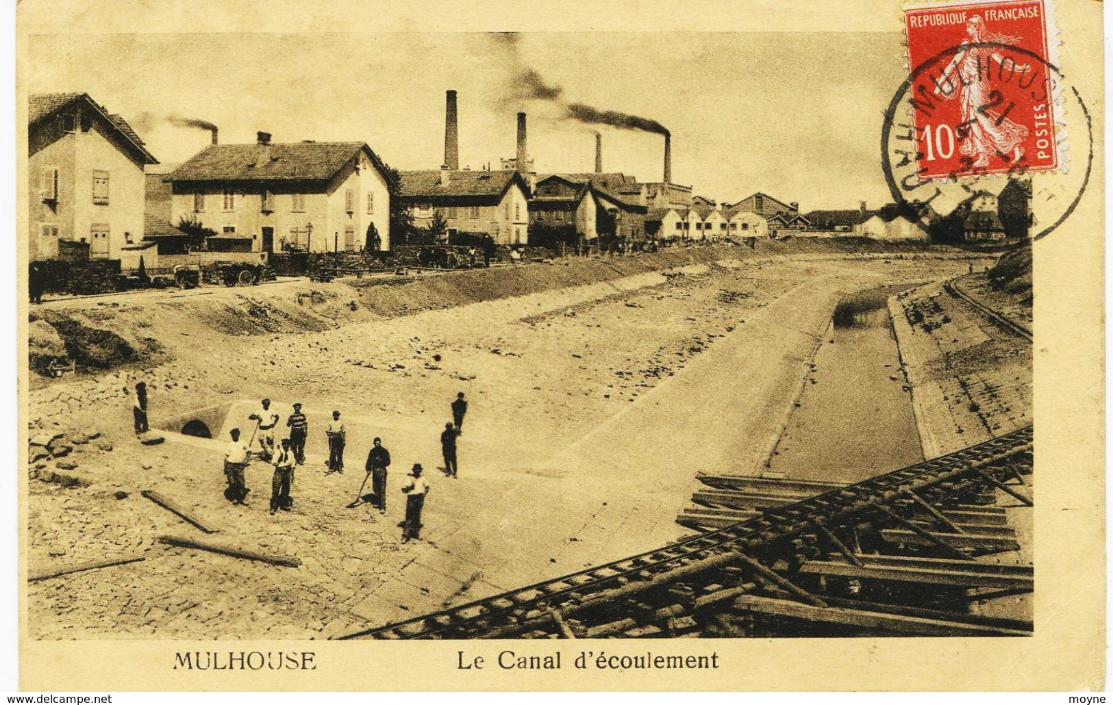 8053 -  Haut Rhin  :  MULHOUSE  : LE  CANAL D' ECOULEMENT ( CONSTRUCTION )  -    Circulée En 1922 - Mulhouse