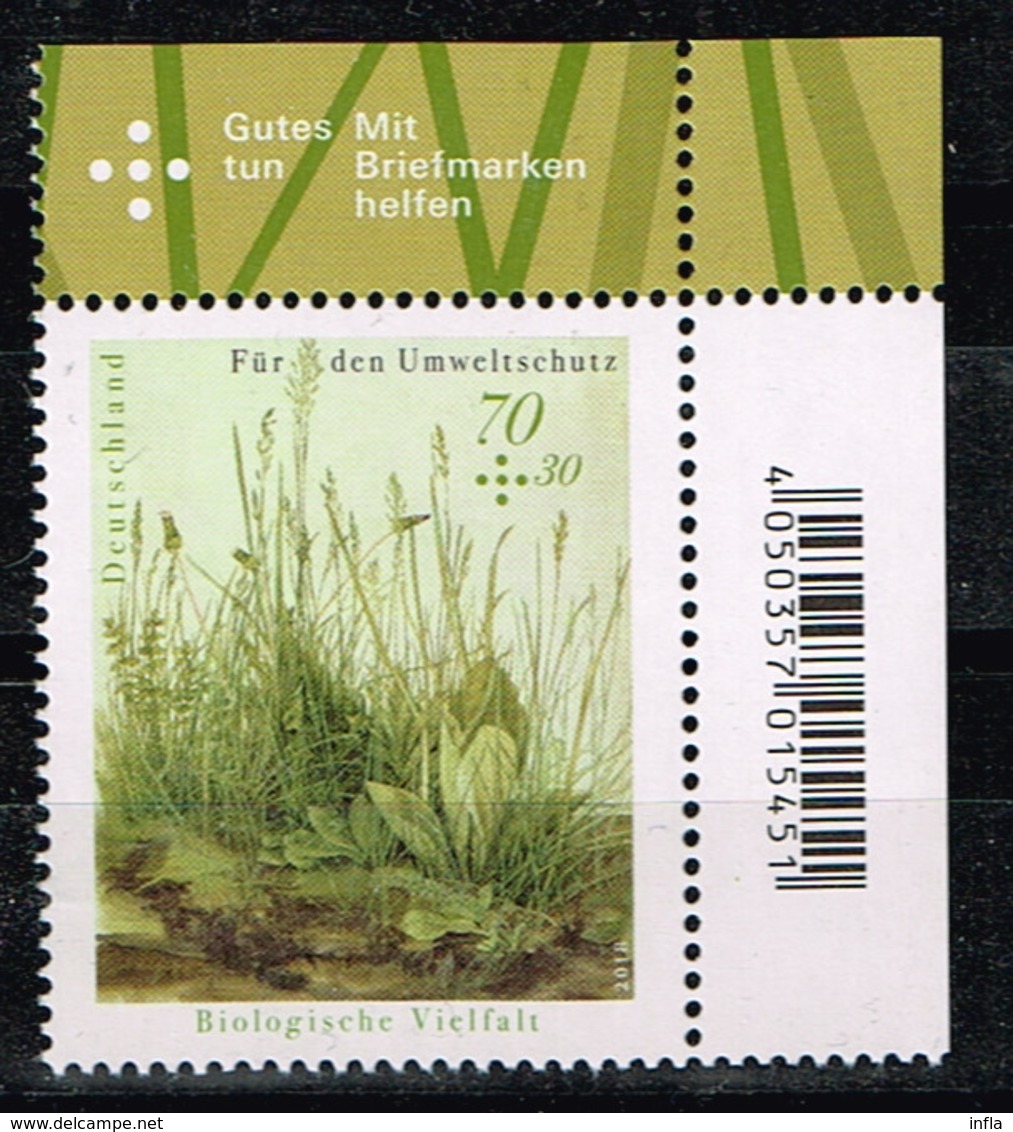 Bund 2018, Michel# 3411 ** Für Den Umweltschutz: Biologische Vielfalt, Eckrand Mit EAN-Code - Unused Stamps