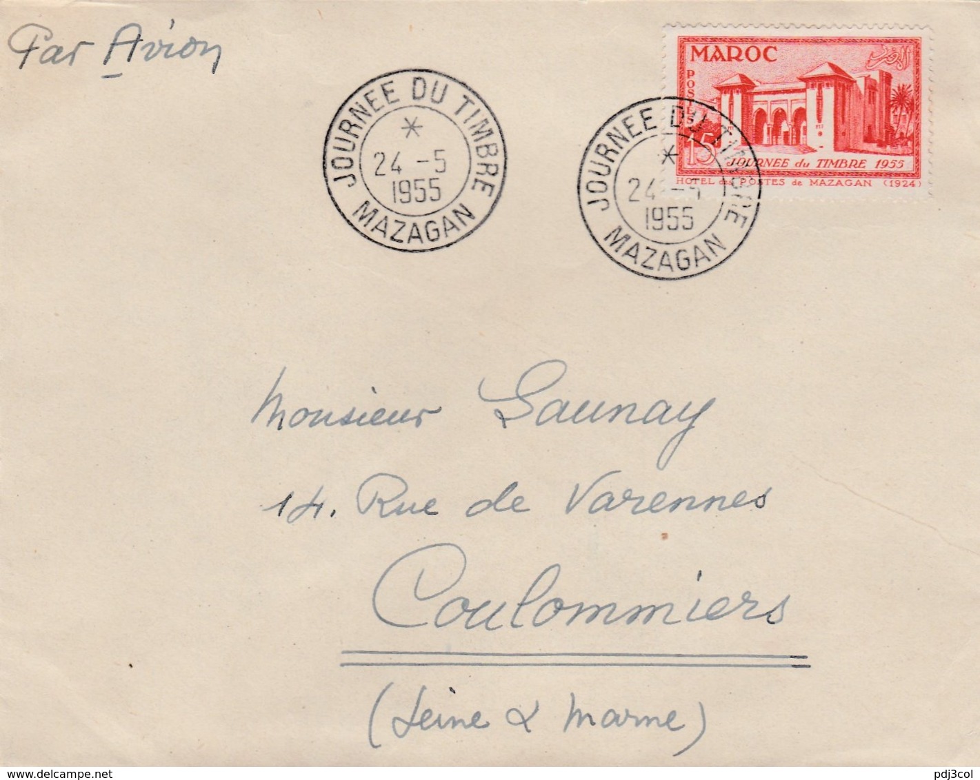 Enveloppe Cachet Journée Du Timbre Mazagan 24 Mai 1955 - Timbre En Rapport - Maroc (1956-...)
