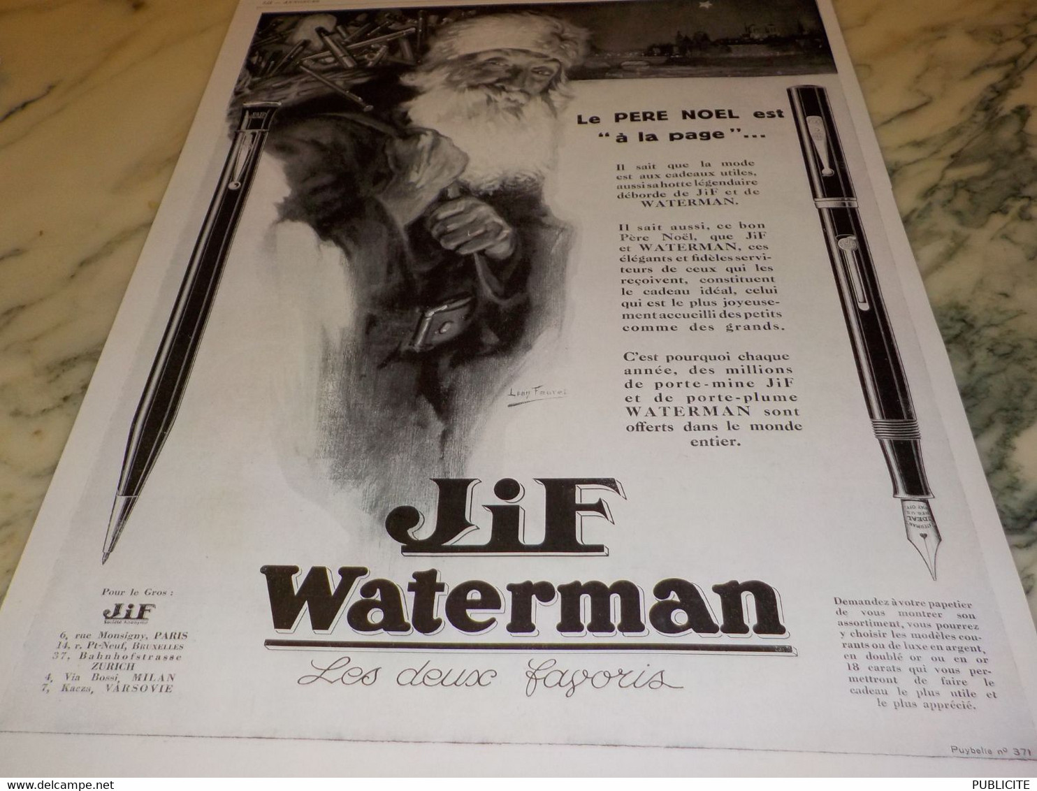 ANCIENNE PUBLICITE LE PERE NOEL A LA PAGE JIF WATERMAN 1929 - Autres & Non Classés