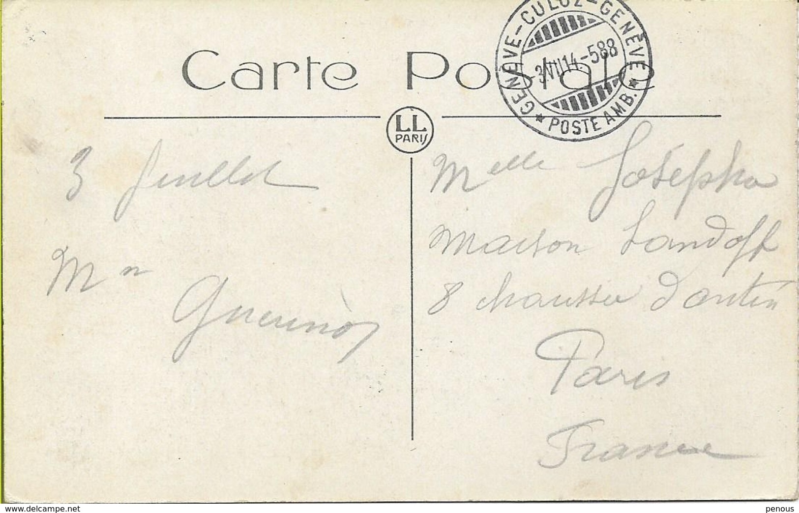 Cachet Ambulant " GENEVE-CULOZ-GENEVE" Sur Carte Postale  Au Recto : Sur Timbre - Lettres & Documents