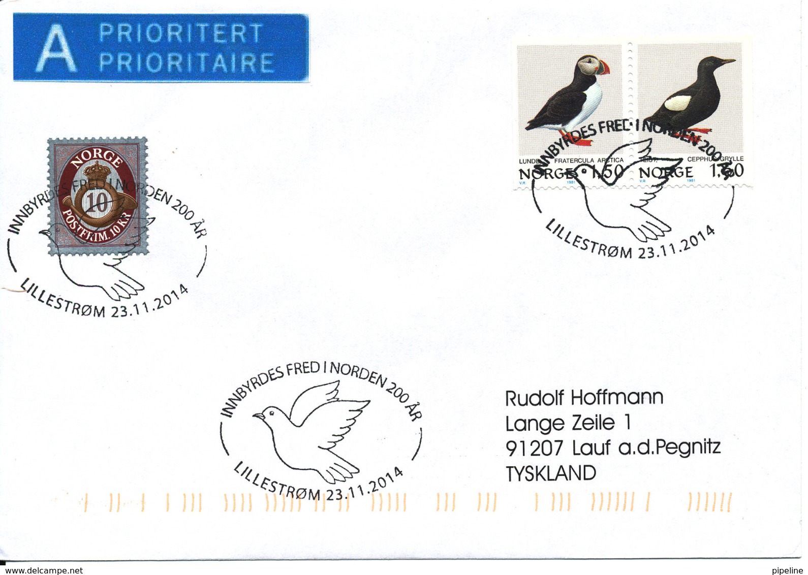 Norway Cover Lilleström 23-11-2014 (Inbyrdes Fred I Norden 200 Years) - Lettres & Documents