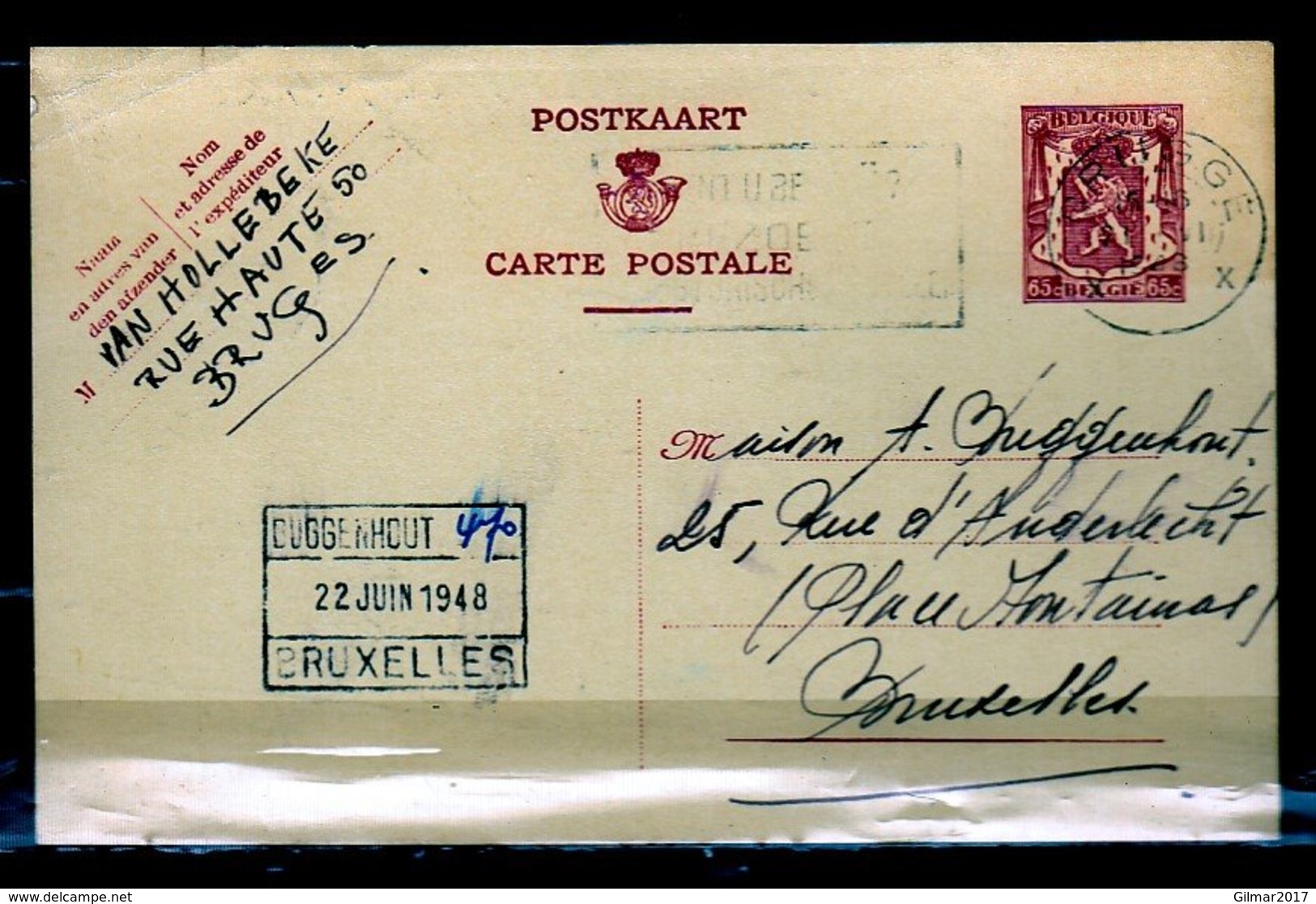 Postkaart Van Brugge X Naar Bruxelles - 1935-1949 Petit Sceau De L'Etat