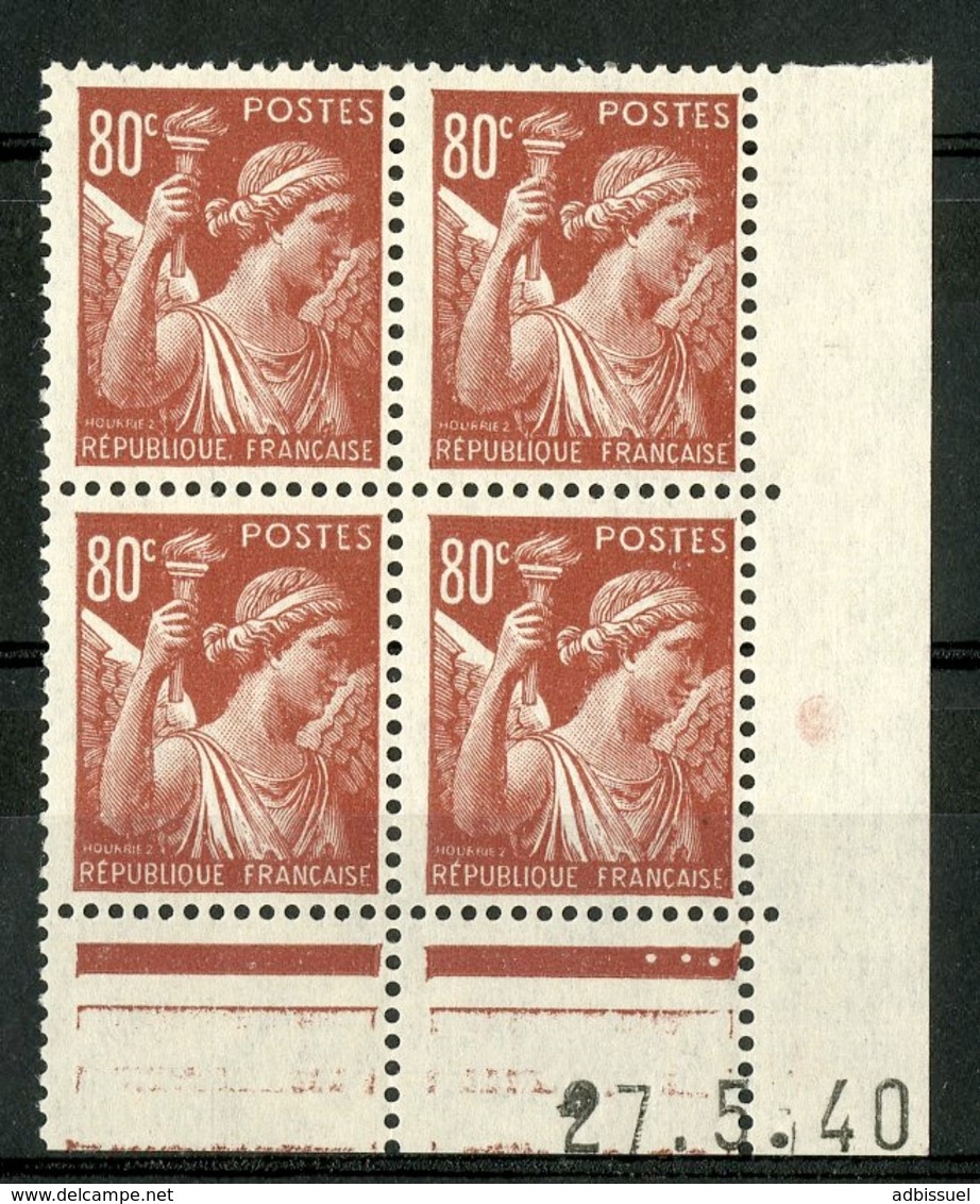 N° 431 ** (MNH) Cote 14€. Coin Daté Du 27/5/40. Bloc De Quatre "Iris". - 1940-1949