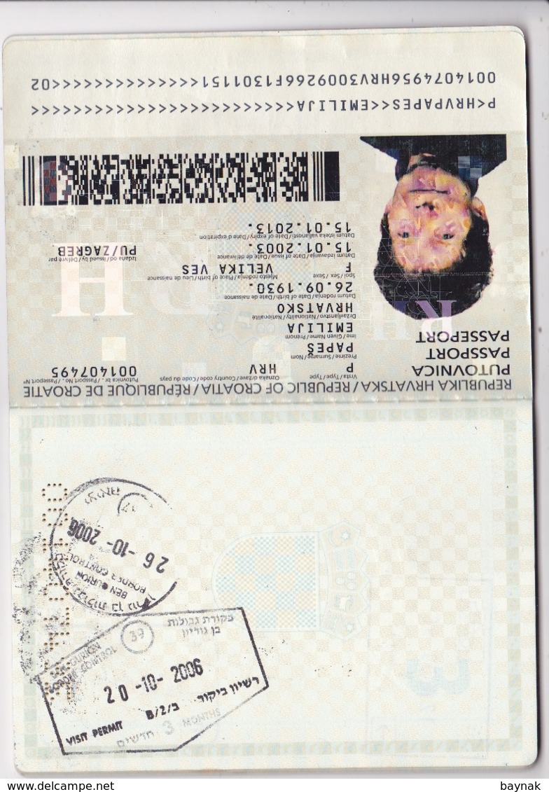 C44 - PASSPORT  -  CROATIA  --   II.   MODEL  --  2003  -  LADY  PHOTO  - VISA MEXICO, VISIT PERMIT ISRAEL  ( BEN GURION - Historische Dokumente