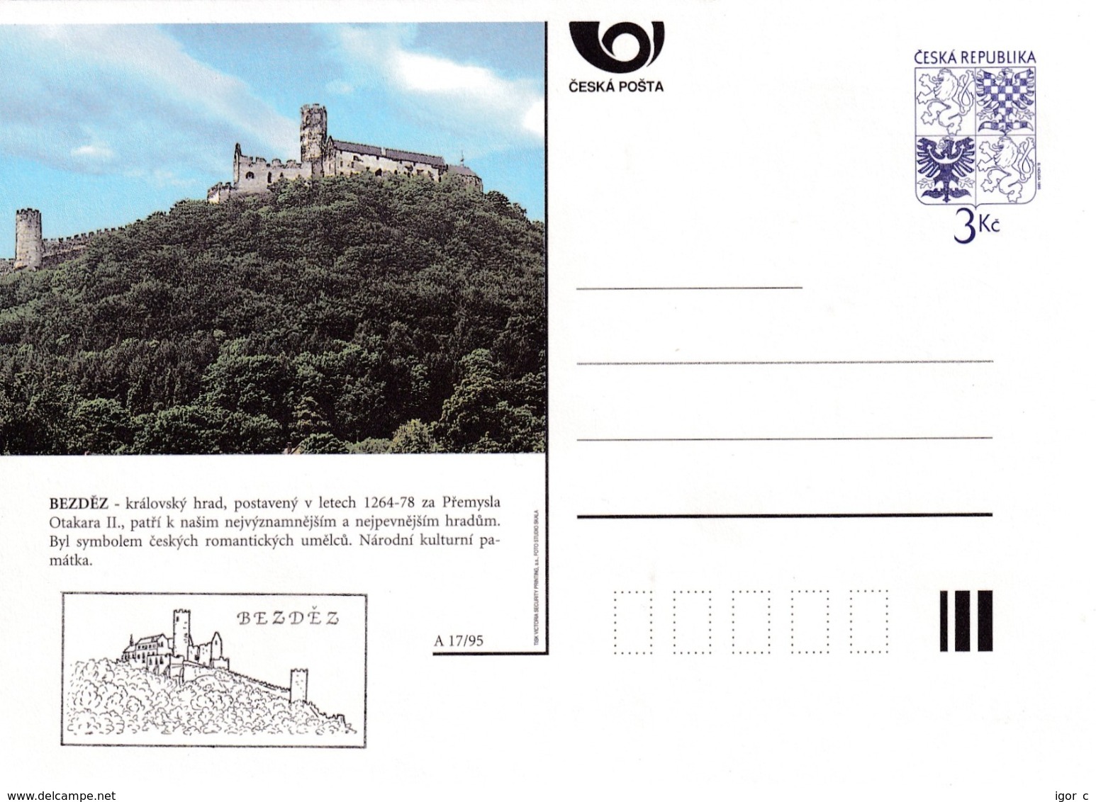 Czech Republic 1995 Postal Stationery Card: Architecture Castle Lion Eagle; BEZDEZ A17/95 - Sonstige & Ohne Zuordnung