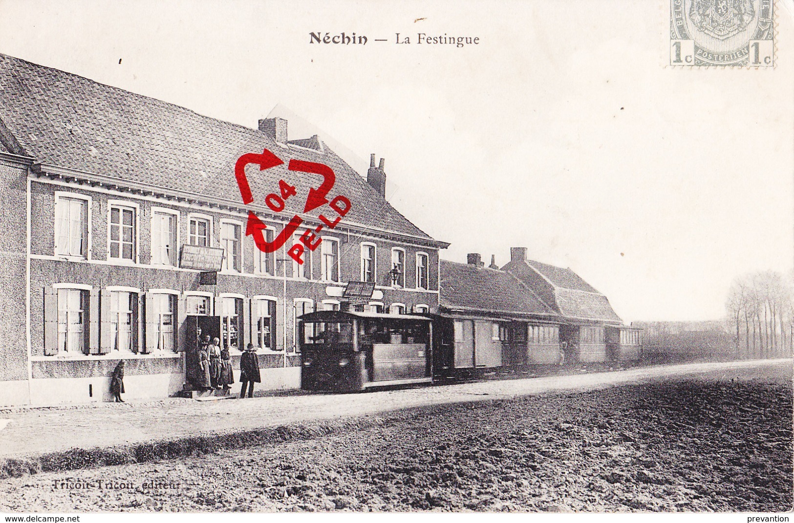 NECHIN - La Festingue - Arrêt Du Tram à Vapeur Avec 2 Estaminets - Superbe Carte Animée - Estaimpuis