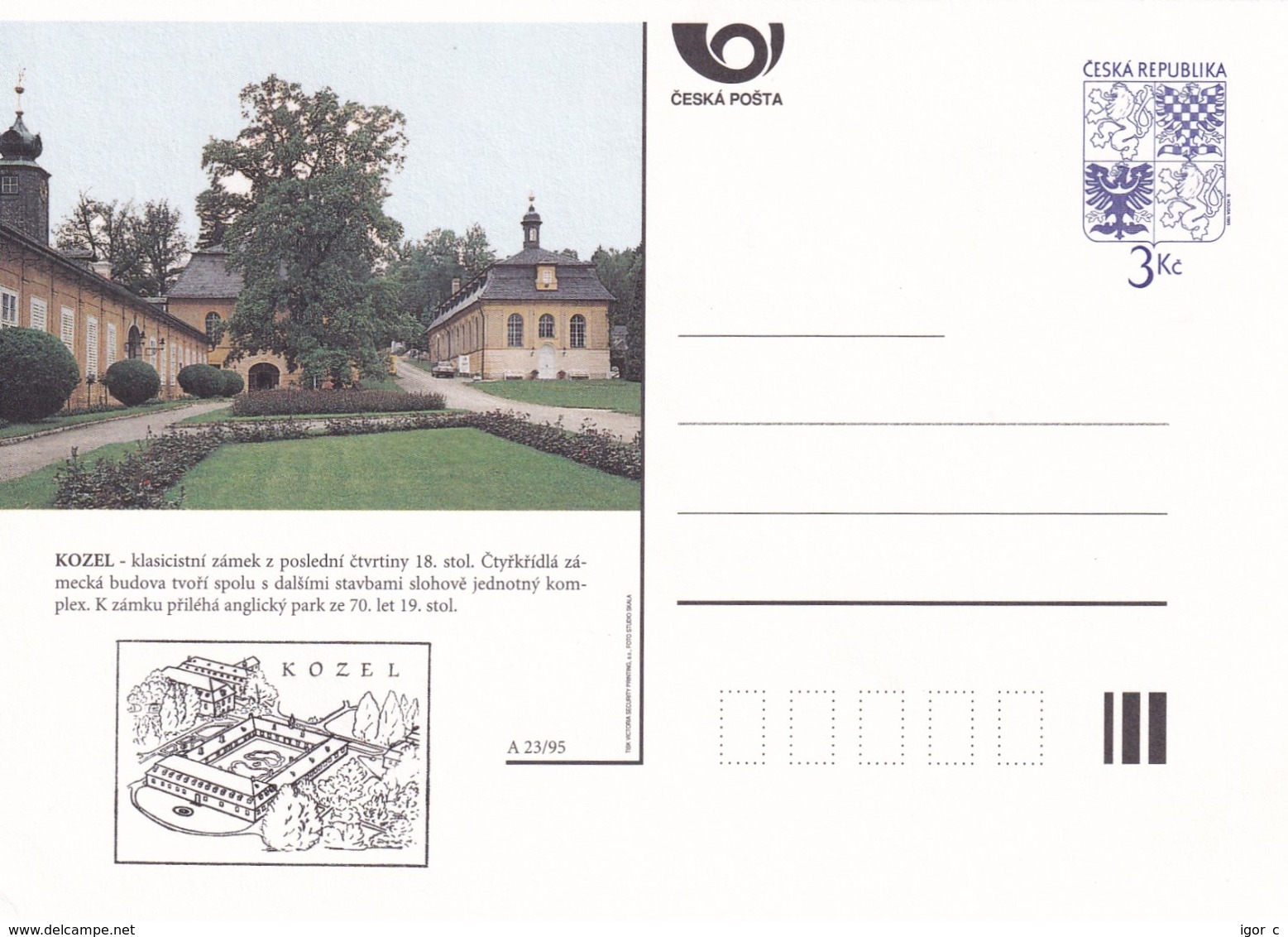 Czech Republic 1995 Postal Stationery Card: Architecture Castle Lion Eagle; KOZEL A23/95 - Sonstige & Ohne Zuordnung