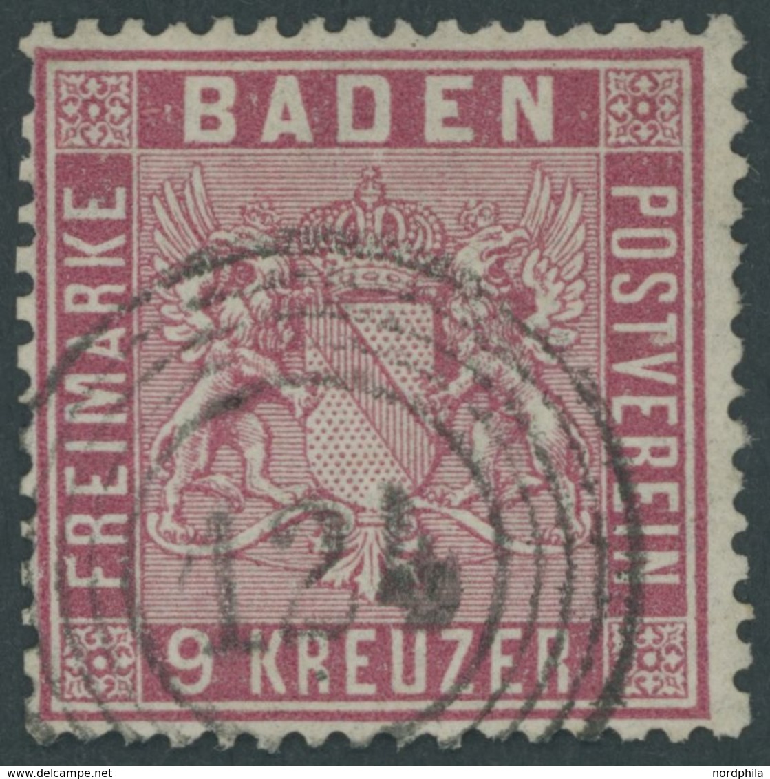 BADEN 12 O, 1861, 9 Kr. Karmin, Nummernstempel 124 (St. Georgen), üblich Gezähnt Pracht, Mi. (220.-) - Andere & Zonder Classificatie