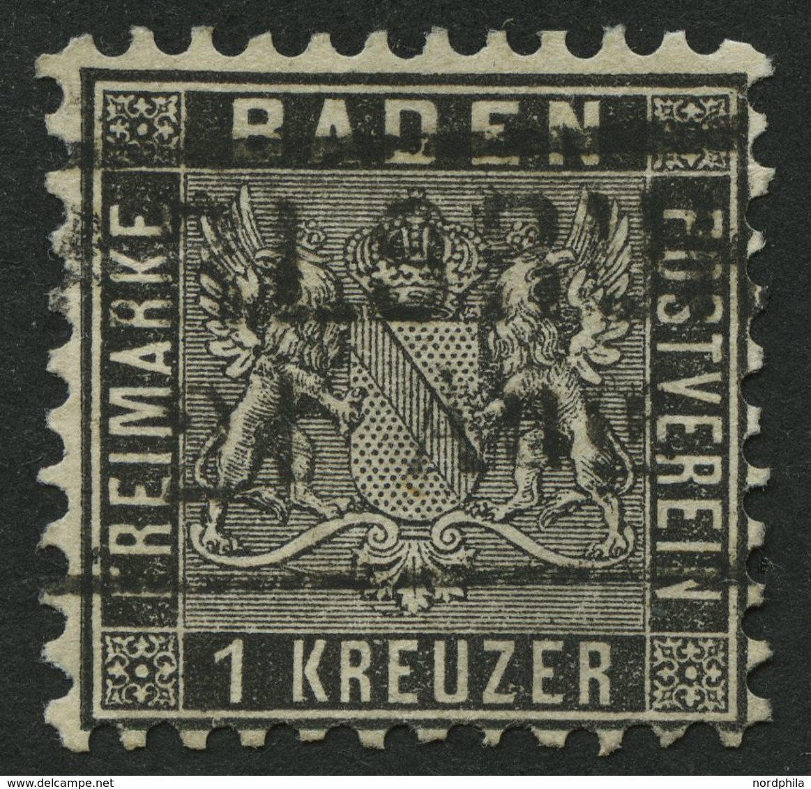 BADEN 13a O, 1862, 1 Kr. Schwarz, Kaum Sichtbare Bugspur Sonst Pracht, Mi. 120.- - Andere & Zonder Classificatie