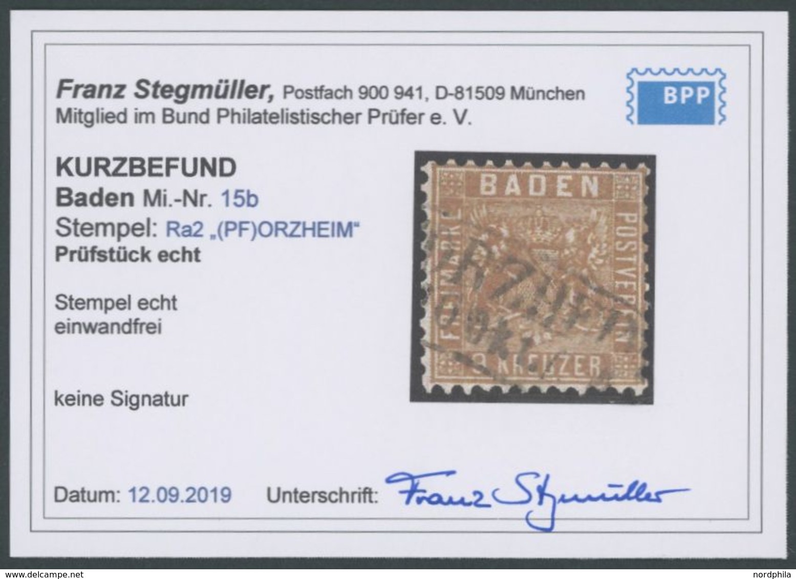 BADEN 15b O, 1862, 9 Kr. Gelbbraun, R2 PFORZHEIM, Pracht, Kurzbefund Stegmüller, Mi. 320.- - Sonstige & Ohne Zuordnung